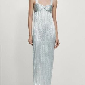Massimo Dutti Light Silver Satin Pleated Dress